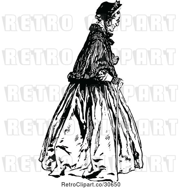 Vector Clip Art of Old Lady with a Cane