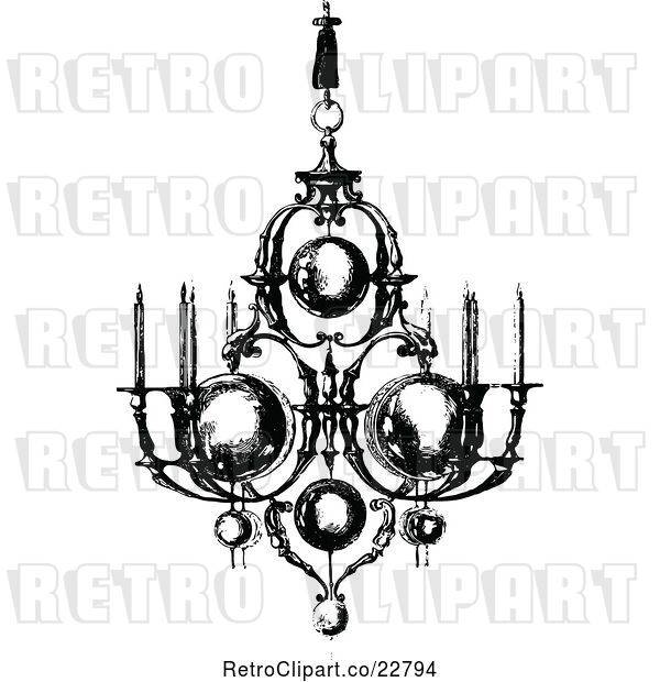 Vector Clip Art of Ornate Chandelier with Candles