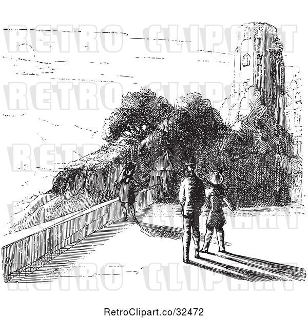 Vector Clip Art of People by Castle Ruins in