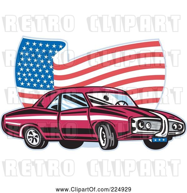 Vector Clip Art of Pontiac Car and Wavy American Flag Logo