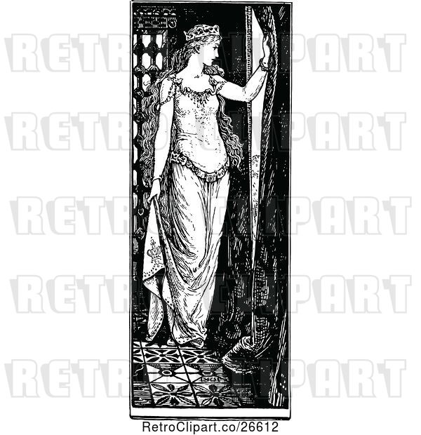Vector Clip Art of Princess Looking out a Window