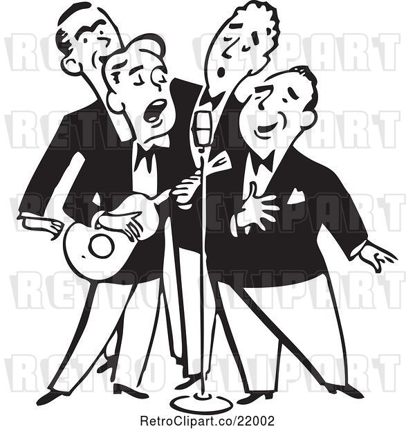 Vector Clip Art of Quartet of Singing Men with a Banjo