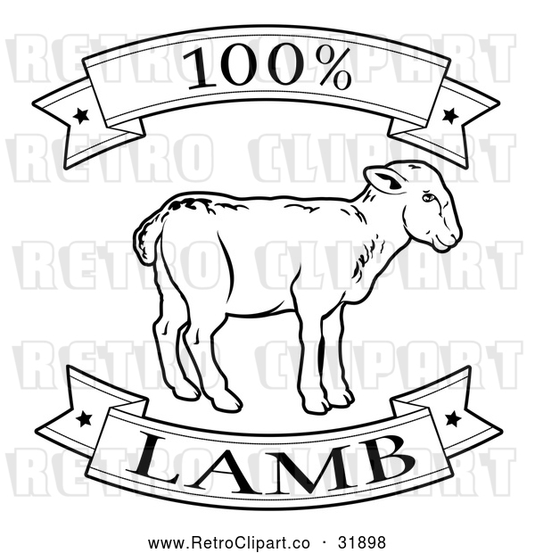 Vector Clip Art of Retro 100 Percent Lamb Food Banner - Black and White Version