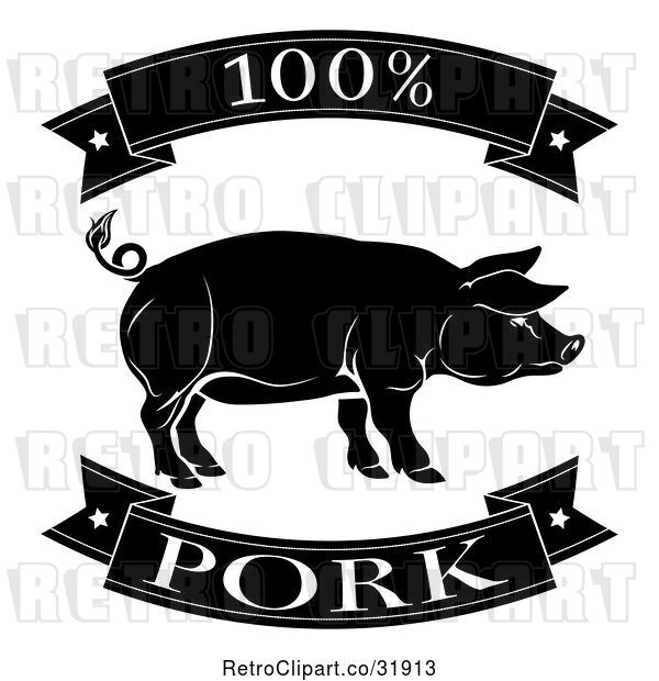 Vector Clip Art of Retro 100 Percent Pork Food Banners and Pig