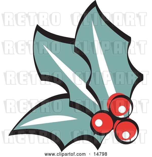 Vector Clip Art of Retro 3 Holly Berries and Leaves