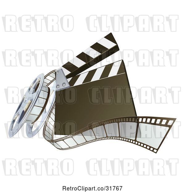 Vector Clip Art of Retro 3d Clapperboard and Film Reel