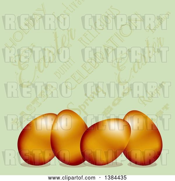 Vector Clip Art of Retro 3d Gold Easter Eggs over a Green Text Background