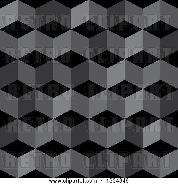 Vector Clip Art of Retro 3d Seamless Geometric Background of Cubes in Grayscale