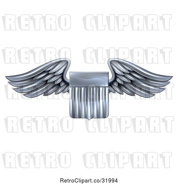 Vector Clip Art of Retro 3d Steel Metal Heraldic Winged Shield