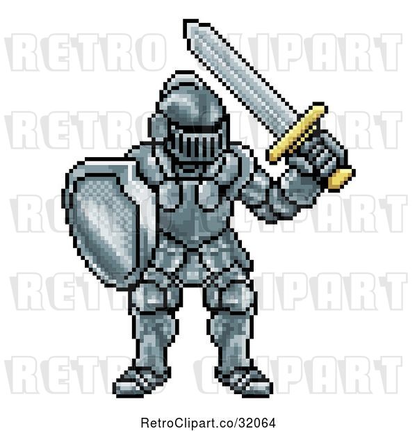 Vector Clip Art of Retro 8 Bit Pixel Art Video Game Styled Knight
