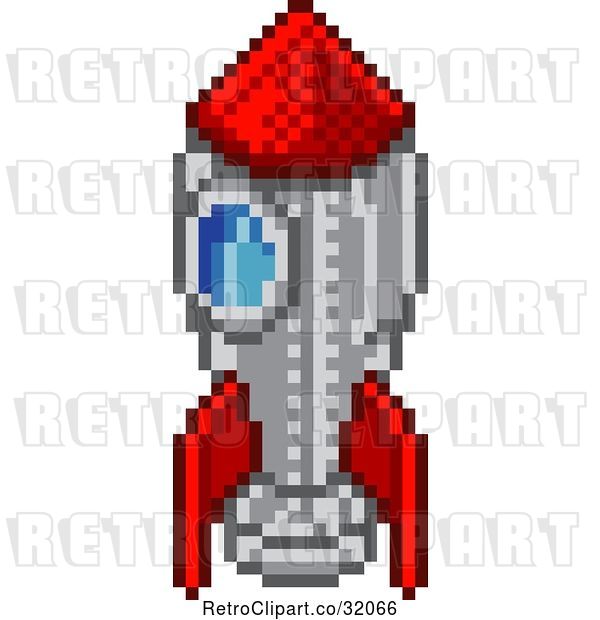 Vector Clip Art of Retro 8 Bit Pixel Art Video Game Styled Rocket