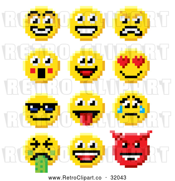Vector Clip Art of Retro 8-Bit Smiley Faces