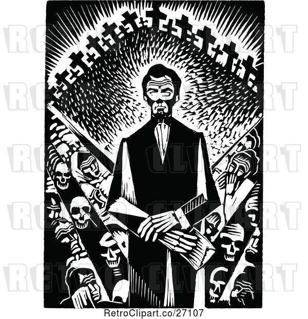 Vector Clip Art of Retro Abraham Lincoln with Crosses and Skeletons