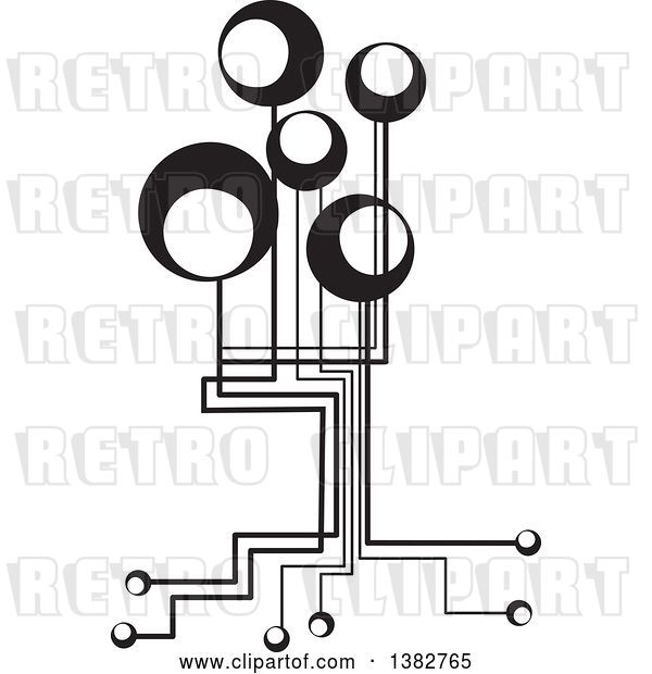 Vector Clip Art of Retro Abstract Tree with Circles and Roots