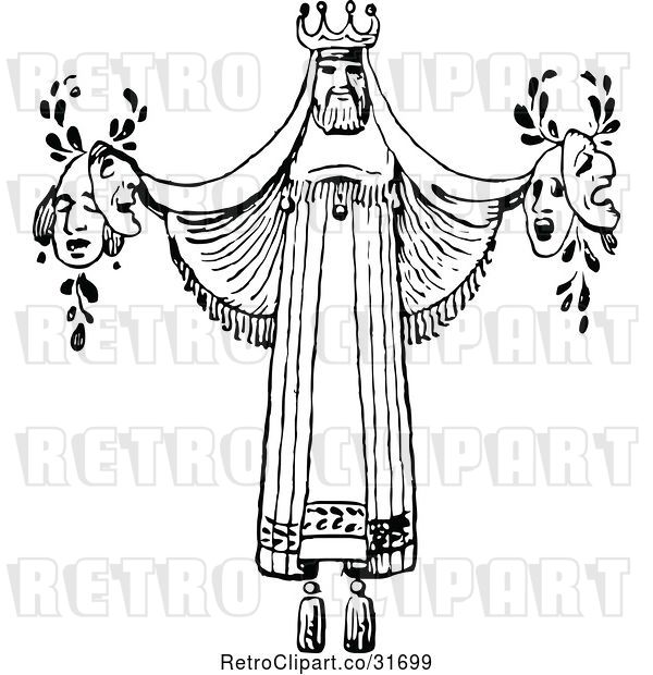 Vector Clip Art of Retro Actor King Theator Decoration Holding Masks