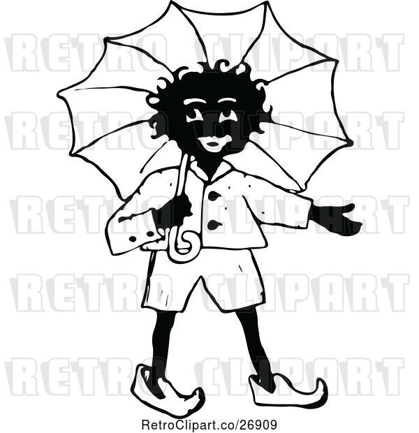 Vector Clip Art of Retro African Boy with an Umbrella