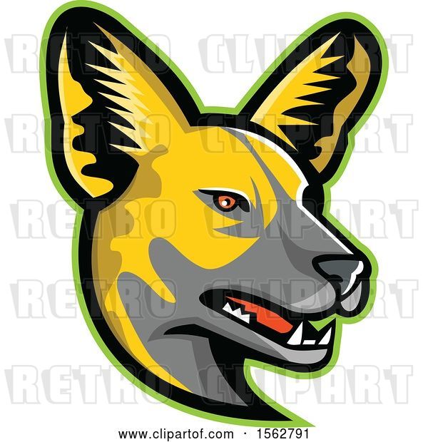 Vector Clip Art of Retro African Wild Dog Mascot Head Facing Right