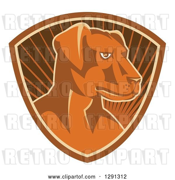 Vector Clip Art of Retro Aggressive Farm Dog in a Brown and Sunshine Shield