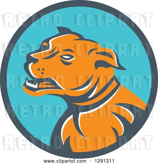 Vector Clip Art of Retro Aggressive Mastiff Dog in a Teal and Blue Circle