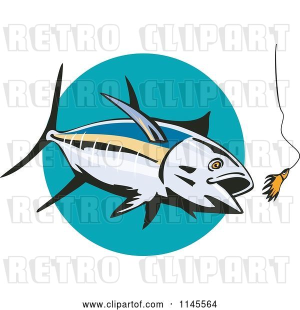 Vector Clip Art of Retro Albacore Tuna Fish Chasing a Lure 1