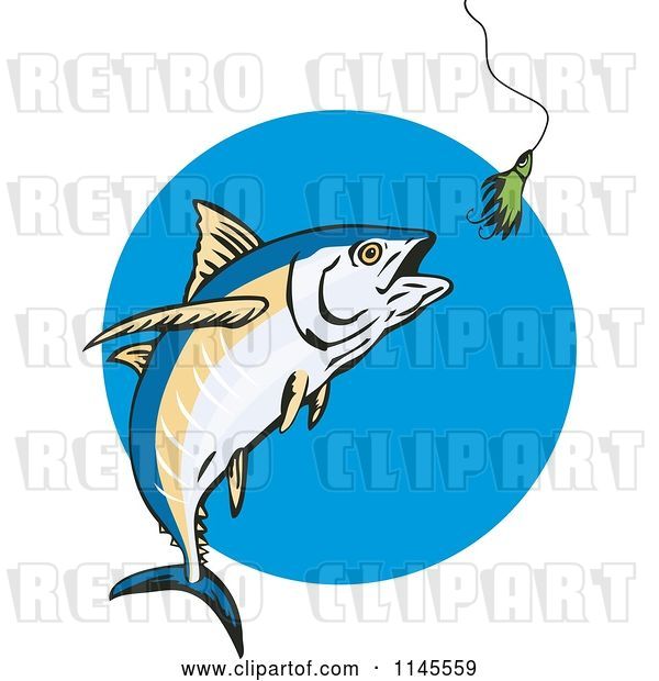 Vector Clip Art of Retro Albacore Tuna Fish Chasing a Lure 2