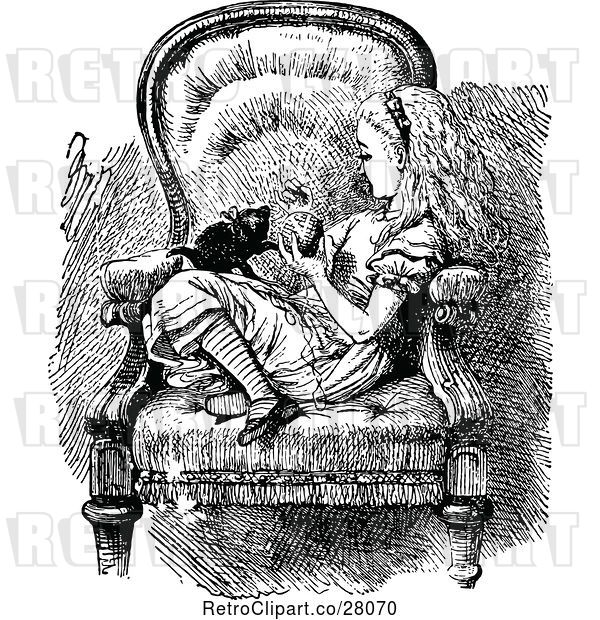 Vector Clip Art of Retro Alice and Kitten in a Chair
