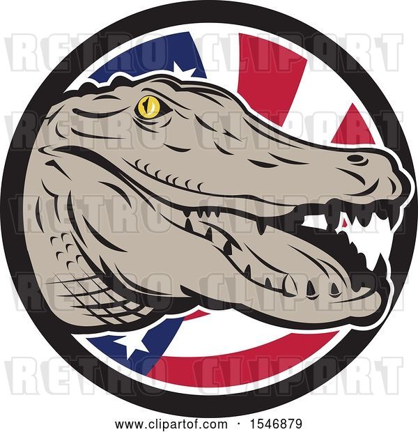 Vector Clip Art of Retro Alligator Head over an American Flag Circle
