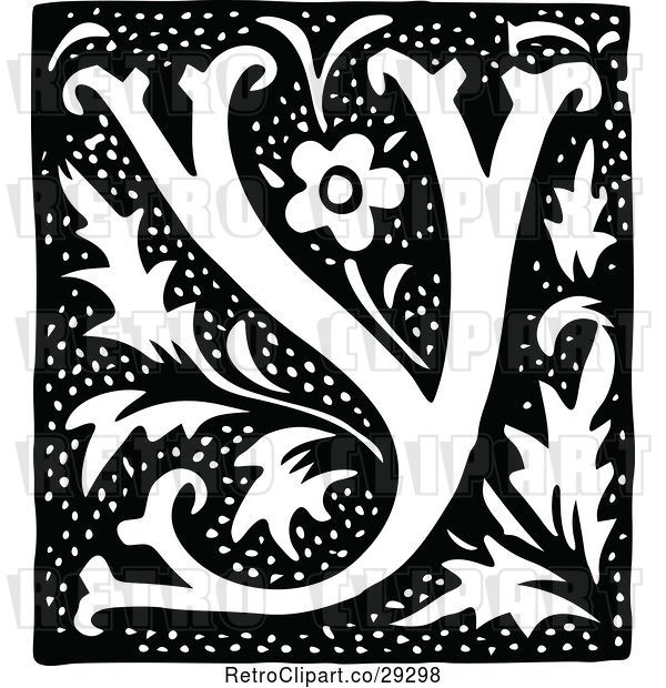 Vector Clip Art of Retro Alphabet Letter Y Floral Design