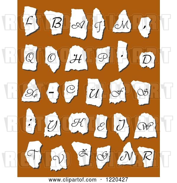 Vector Clip Art of Retro Alphabet Letters on Torn Paper over Brown