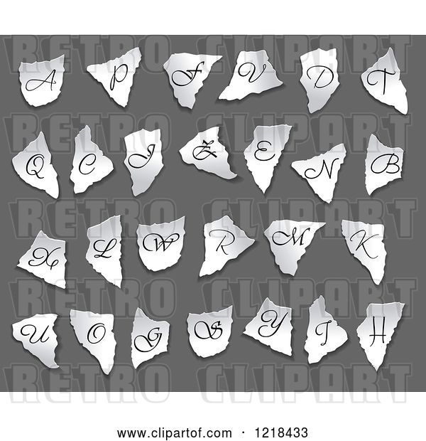 Vector Clip Art of Retro Alphabet Letters on Torn Paper over Gray 2