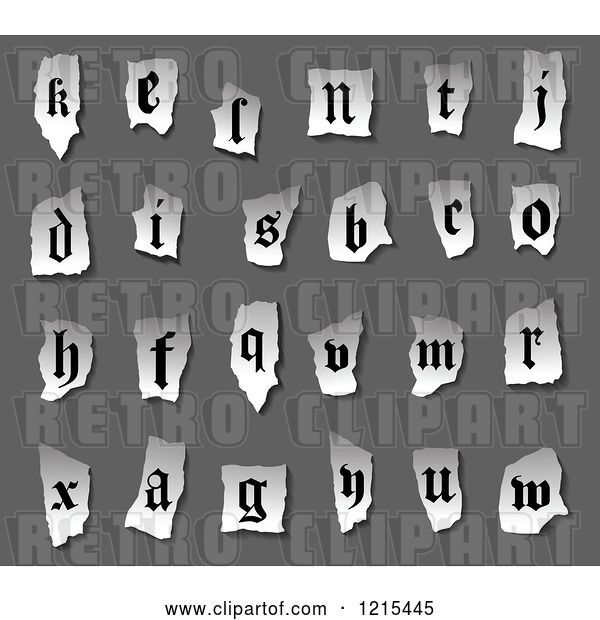 Vector Clip Art of Retro Alphabet Letters on Torn Paper over Gray