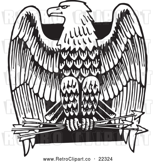Vector Clip Art of Retro American Bald Eagle with Arrows over a Black Square