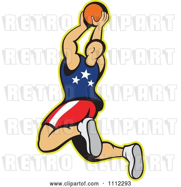 Vector Clip Art of Retro American Basketball Player Juming with the Ball