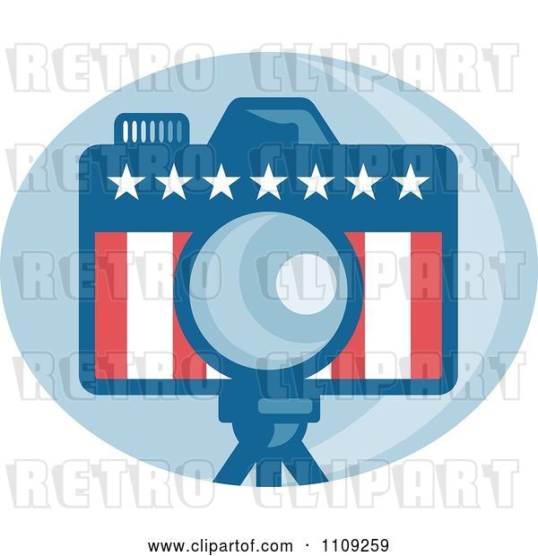 Vector Clip Art of Retro American Camera with Stars and Stripes over a Blue Oval