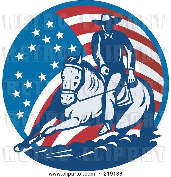 Vector Clip Art of Retro American Cowboy and Horse Logo