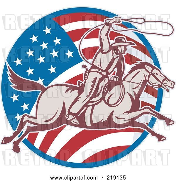 Vector Clip Art of Retro American Cowboy Swinging a Lasso Logo
