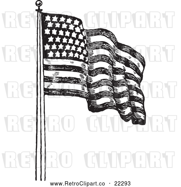 Vector Clip Art of Retro American Flag Waving - 2