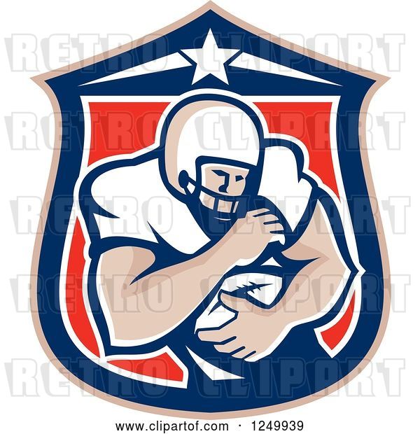 Vector Clip Art of Retro American Football Player Guy in a Shield