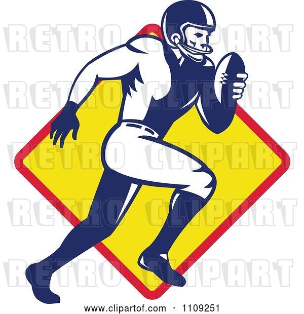 Vector Clip Art of Retro American Football Player Quaterback Running over a Diamond