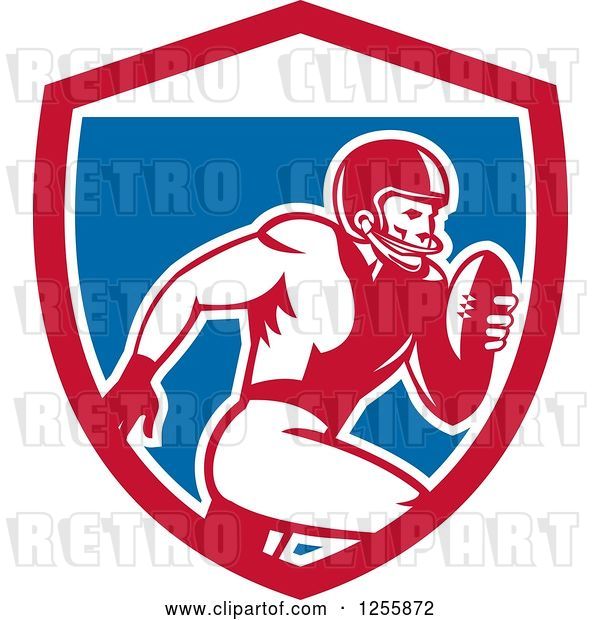 Vector Clip Art of Retro American Football Player Running in a Shield