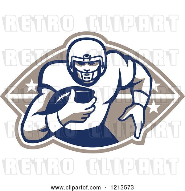Vector Clip Art of Retro American Football Player Runningback with a Ball over a Design