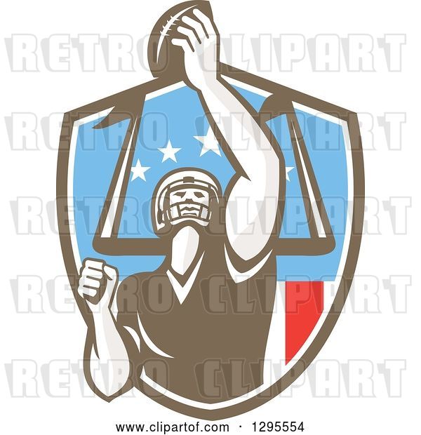 Vector Clip Art of Retro American Football Player Scoring a Touchdown in an American Shield