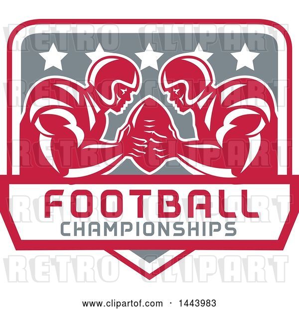 Vector Clip Art of Retro American Football Super Bowl LI Players Holding a Ball in Red White and Gray, with Text