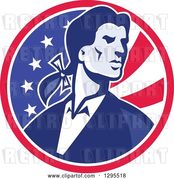 Vector Clip Art of Retro American Patriot Minuteman Revolutionary Soldier in an American Circle