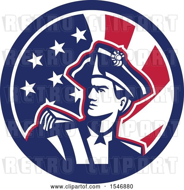 Vector Clip Art of Retro American Patriot Minuteman Revolutionary Soldier in an American Flag Circle