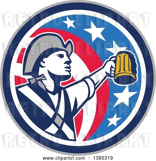 Vector Clip Art of Retro American Patriot Soldier Toasting with a Beer in an American Circle