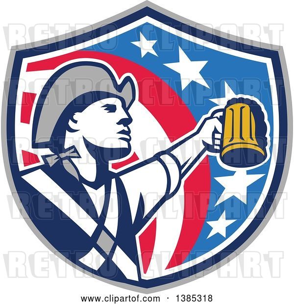 Vector Clip Art of Retro American Patriot Soldier Toasting with a Beer in an American Shield