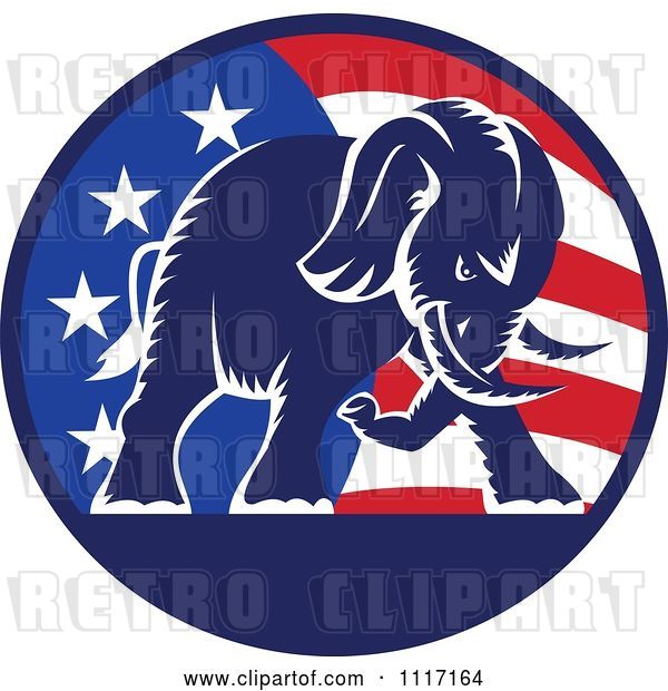Vector Clip Art of Retro American Republican Political Party Elephant over an American Circle 1