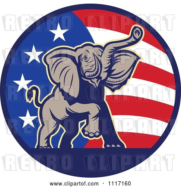 Vector Clip Art of Retro American Republican Political Party Elephant over an American Circle 2
