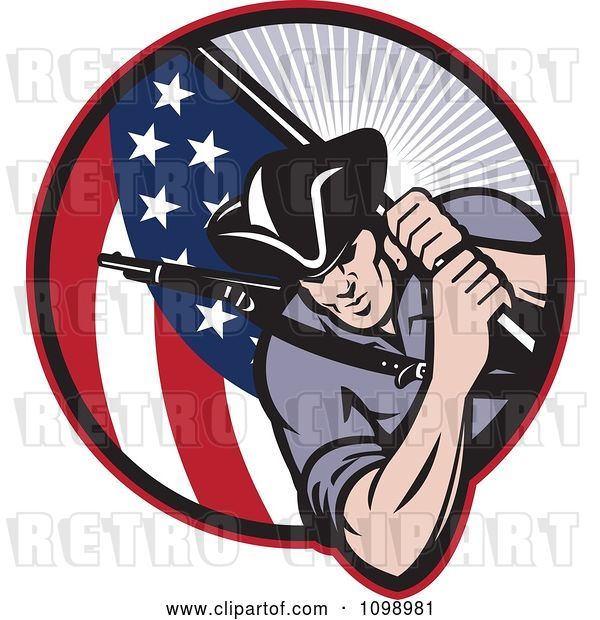 Vector Clip Art of Retro American Revolutionary Soldier Patriot Minuteman Carrying a Flag